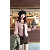 New Can Wear Inside The Lazy High-End Thin Top Design Pink Inside Knitted Shirt