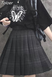Preppy Black Plaid Pleated Skirt Women Japanese Fashion School Girl Uniform Kawaii Gothic High Waist Mini Skirt Cute