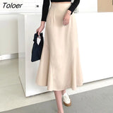 Women Solid Folds Thin Summer High Waist Mid-calf Fashion Korean Style Elegant All-match Leisure New Юбка Женская