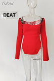 2023 New Autumn Sexy Stylish Sqaure Collar Full Sleeves Knitting Pullover Sexy Slim T-shirt Female Top