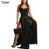 Split Dresses For Women Lace Up Backless Solid Party Sexy Elegant Dress Slit Clothes Summer Spaghetti Straps