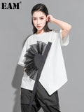 Women White Flower Ruffles Ribbon Big Size T-shirt New Round Neck Short Sleeve Fashion Tide Spring Summer 2023