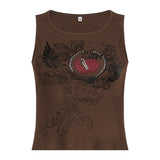 y2k Printed Crop Top Knitted Diamonds Kawaii Grunge Tank Tops Fairycore Sleeveless Sweats Cute Mini Vest Women