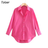 New Women Simply Candy COlor Single Breasted Poplin Shirts Office Lady Long Sleeve Blouse Roupas Chic Chemise Tops