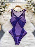 Sexy Mesh Women Bodysuits Casual Hollow Out Sleeveless Sheath 2022 Ladies Underwear Fashion Summer Solid