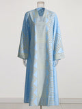 Oversize Bohemian Dresses For Women V Neck Long Sleeve High Waist Hit Color Folds A Line Midi Dress Female Summer