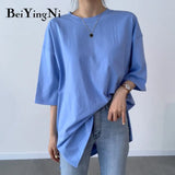 8 Colors Oversized T-shirt Female Cotton High Quality Harajuku Casual Loose T Shirt Women Split Tshirts Black Pink