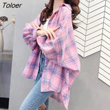 Women Fashion Chic 3XL Batwing Sleeve Plaid Summer Sun-proof Simple Daily Casual Korean Style Harajuku All-match