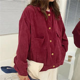 Deeptown Corduroy Jacket Autumn Winter Korean Fashion Clothing for Womens Jacket Long Sleeve All-match Casual Top Keep Warm