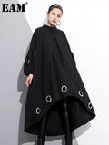 2022 New Spring Round Neck Long Sleeve Solid Color Black Metal Ring Big Size Hollow Out Dress Women Fashion Tide