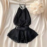 And Summer 2025 New Products Hanging Neck Bare Back Texture Crippling Poneng Dress To Close The Waist Tie Sweet Holiday