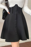 Black Sexy High Waist Skirt Women Autumn Korean Fashion Button Patchwork A-line Mini Skirts Casual Goth