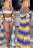 Sexy Beachwear Print Vest And Panty Robe 3 Piece