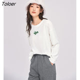 Women Tees 2022 Autumn Long Sleeve O Neck Loose T-shirt Funny Print Pure Cotton Basic Casual Streetwear