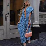Women's Loose Denim Jumpsuit Women's Sexy Deep V Hole Wide Leg Jump