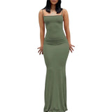 Summer Dresses Elegant Women Solid Color Spaghetti Strap Sleeveless Slip Long Dresses Casual Sundress Party Club