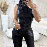 Toloer Spring / Summer 2023 Oblique Shoulder Sleeveless Waist And Hip Women's Jumpsuit Trousers Women's Nightclub Wear-Outfit