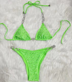 Toloer New Bikini Sexy Hot Diamond Split Women's Swimsuit Solid Color Strap Bikini