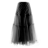 Solid Patchwork Sheer Mesh Skirt For Women High Waist Elegant Midi Skirts Female Clothing Summer Fashion New