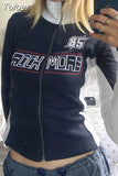 Print Fashion Y2K Jackets Long Sleeves Patchwork Turn Down Neck Coats Streetwear Autumn Cute Zip Up