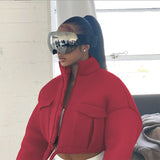 Mesh Plaid Autumn Spring Coat Women Trend Turtleneck Zipper Pocket Crop Jacket Solid Slim Drawstring Female Outerwear