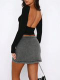 New Umbilly Babes Hollow Back Slim Thin Long-Sleeved T-Shirt