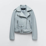2022 Spring Autumn Pu Faux Leather Jacket Women Solid Zipper Slim Short Biker Jackets Coat Female