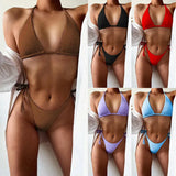 Toloer 2023 Outer Single Bikini Solid Color Bikini Ladies Split Dress Triangle Bikini B175W-Outfit