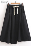 Summer A Line Skirts Women Fashion High Waist Korean Large Pocket With Drawstring Solid Color Casual Chic Skirt