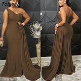 Design One Shoulder Irregular Pleated Fold Maxi Long Dress Women Party Night Club Dresses Vintage Vestidos Elegant
