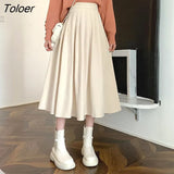 Korean Style High Waist Long Skirts for Women Zipper Pleated Women's Midi Skirt Autumn 2023 Solid Color A Line