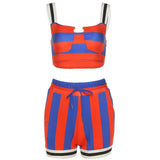 Fashion Sexy Trend Striped Close-Fitting Sports Casual Sling Backless Two-Piece Suitshorts