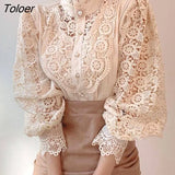 Solid White Lace Blouse Shirts Women New Korean Button Loose Shirt Tops Female Hollow Casual Ladies Blouses Blusas