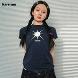 Japanese Grunge Print T-shirts Y2k Harajuku Short Sleeve Tee Shirt Korean Fashion Vintage Dark Aesthetics Tops