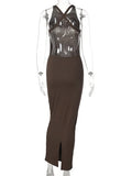 Spring Sexy Solid Cami Backless Bodycon Maxi Dresses Club Outfit For Women 2023 Party Long Dress Female Black