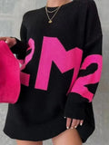 Women Letter Print Sweaters Casual Long Sleeve O-Neck Knitted Pullover Fashion 2022 Autumn Winter Lady Oversized Jumper