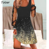 for Women Christmas Wine Glass Print Contrast Mesh Casual Dress & Christmas Dress Fashion Europe&America Women