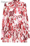 Print Floral Mini Dress For Women Lapel Lantern Sleeve High Waist Colorblock Dresses Female Clothing Summer New Fashion