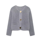 2025 New Women's Solid-Color Casual Fashion Coarse Knit Long-Sleeved Sweater Cardigan