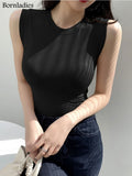 2022 Spring Summer Sexy Goth Vest T-shirt for Women New Fashion O-neck Slim Top Sleeveless Solid T-shirt Basic