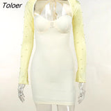 Sexy Beaded Dress Sheer 2023 Spring Fashion Slim Bodycon Dress Long Sleeves Elegant Party Club Women Outfits y2k
