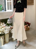 Long Satin Skirt Women Elegant Korean Fashion High Waist Solid Silk A-line Skirt Office Lady Casual Summer Fashion