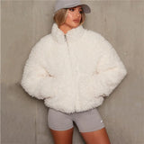 Women's Fashion Plush Zipper Cardigan Short Jacket Lamb Wool Jacket Women Spring Autumn Stand-Up Collar Plush Jacket Teddy
