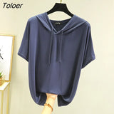T-shirts Women Hooded Fashion Loose Casual All-match Korean Style Solid Simple Y2k Aesthetic Футболка Женский Cozy Chic