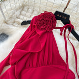 Style Dress Summer New Three-Dimensional Flowers Twilled Shoulderless Sleeveless Waist-Sloping Long