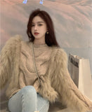 Party Sannian Fringed Plush Sweater Female Khaki Loose Knit Sweater Tops 2022 Autumn And Winter New women