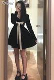 Vestidos De Mujer Vintage Dresses for Women Bandage Tunic Black Robe Vestido Feminino Korean Fashion A-line Velvet
