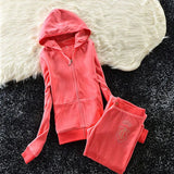 2021 Women's Brand Velvet Fabric Tracksuits Velour Female Hoodies Tops and Pants Size S -