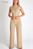 One Piece Women 2023 Summer Rompers Square Neck Plain Sleeveless Daily Casual Wide Leg Long Overalls Office