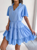 Neck Tiered Flutter Sleeve Mini